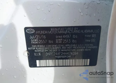 2017 Hyundai Sonata Se из США, поврежденный, VIN 5NPE24AF2HH474394